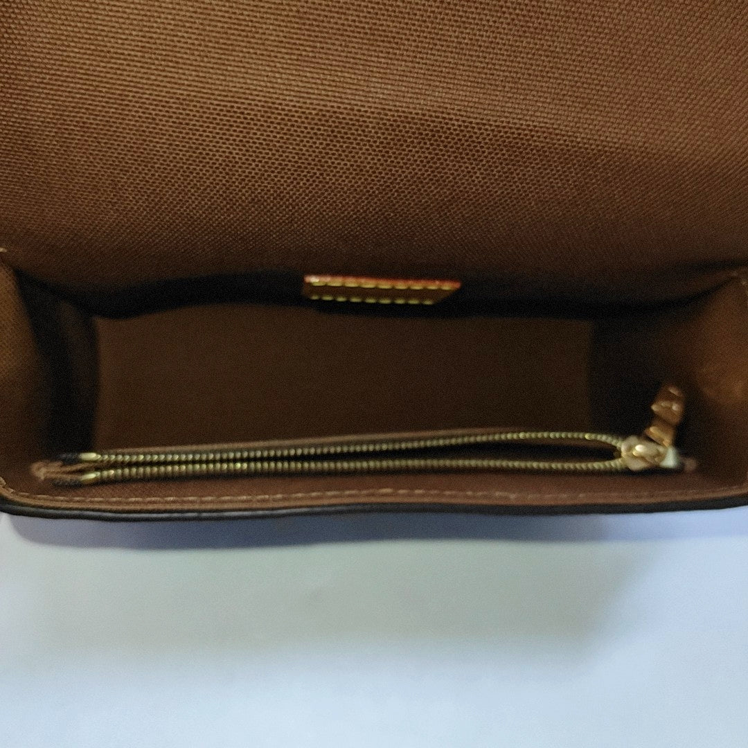 LOUIS VUITTON STEAMER Mini Deep Brown Coated Canvas Monogram Crossbody Shoulder Bag with Golden Hardware-(SKU)-968395266