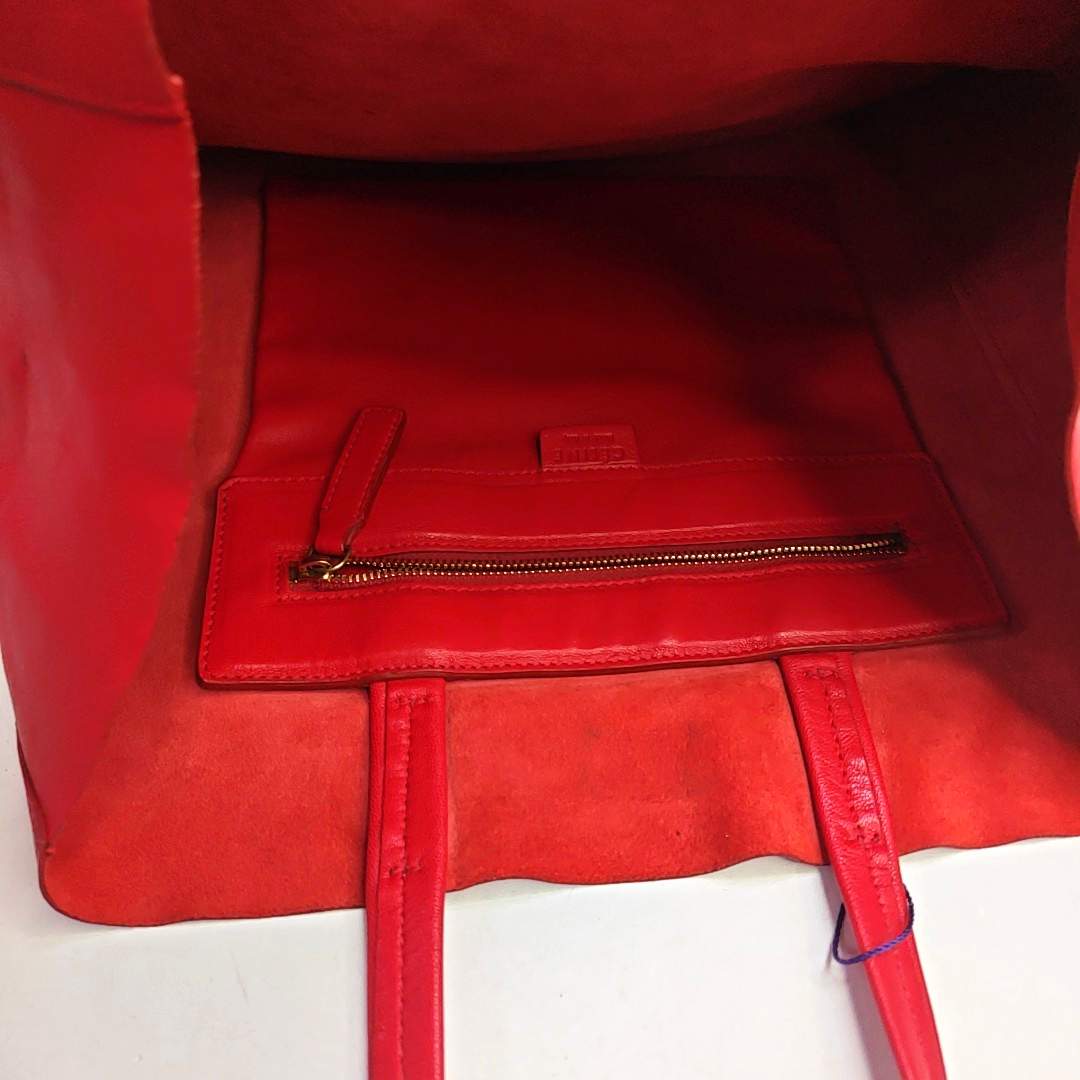 CELINE VERTICAL CABAS Medium size Red Sheepskin Handbag Golden hardware-(SKU)-952291524