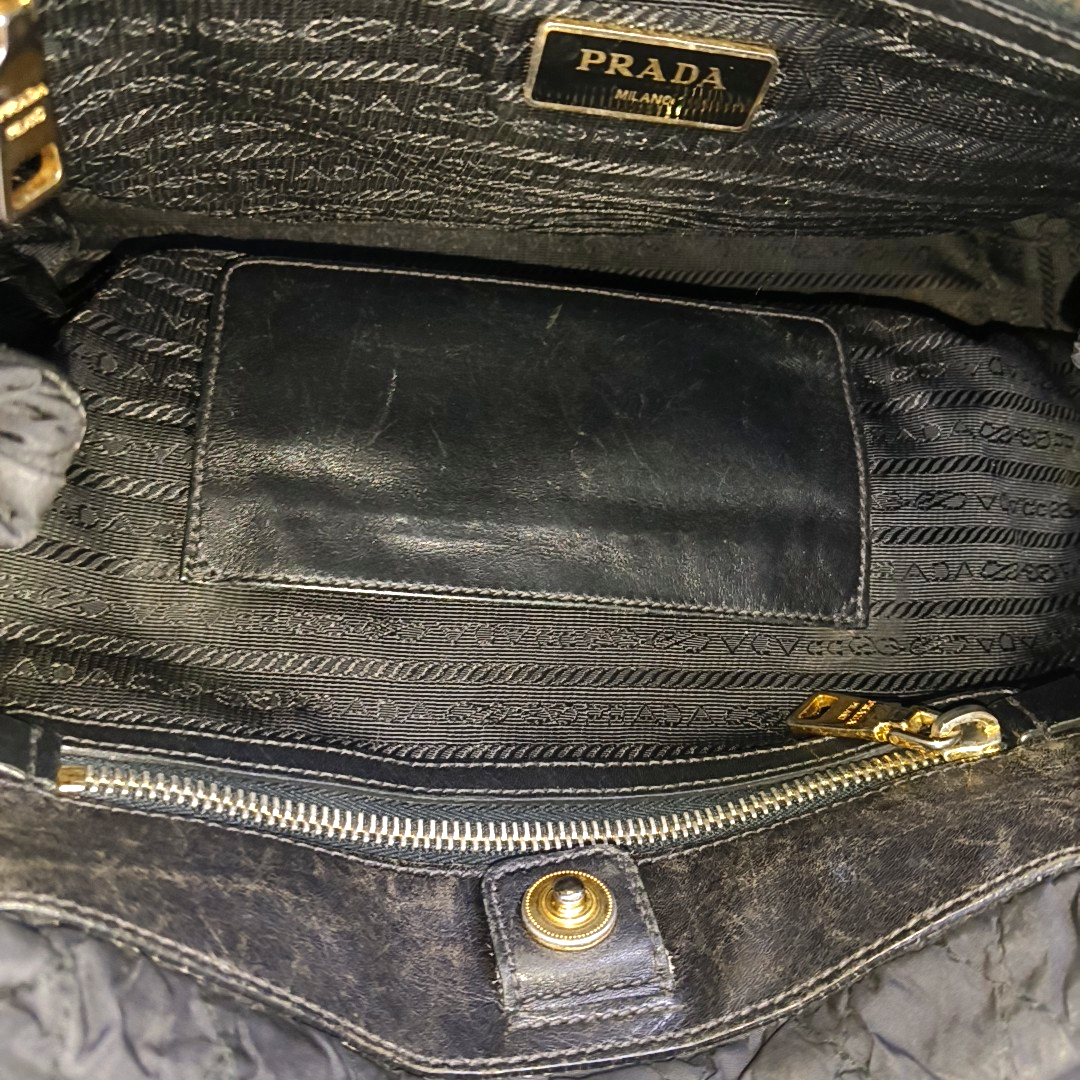 PRADA Gaufre Black Nylon Quilted Handbag Golden hardware-(SKU)-942136893