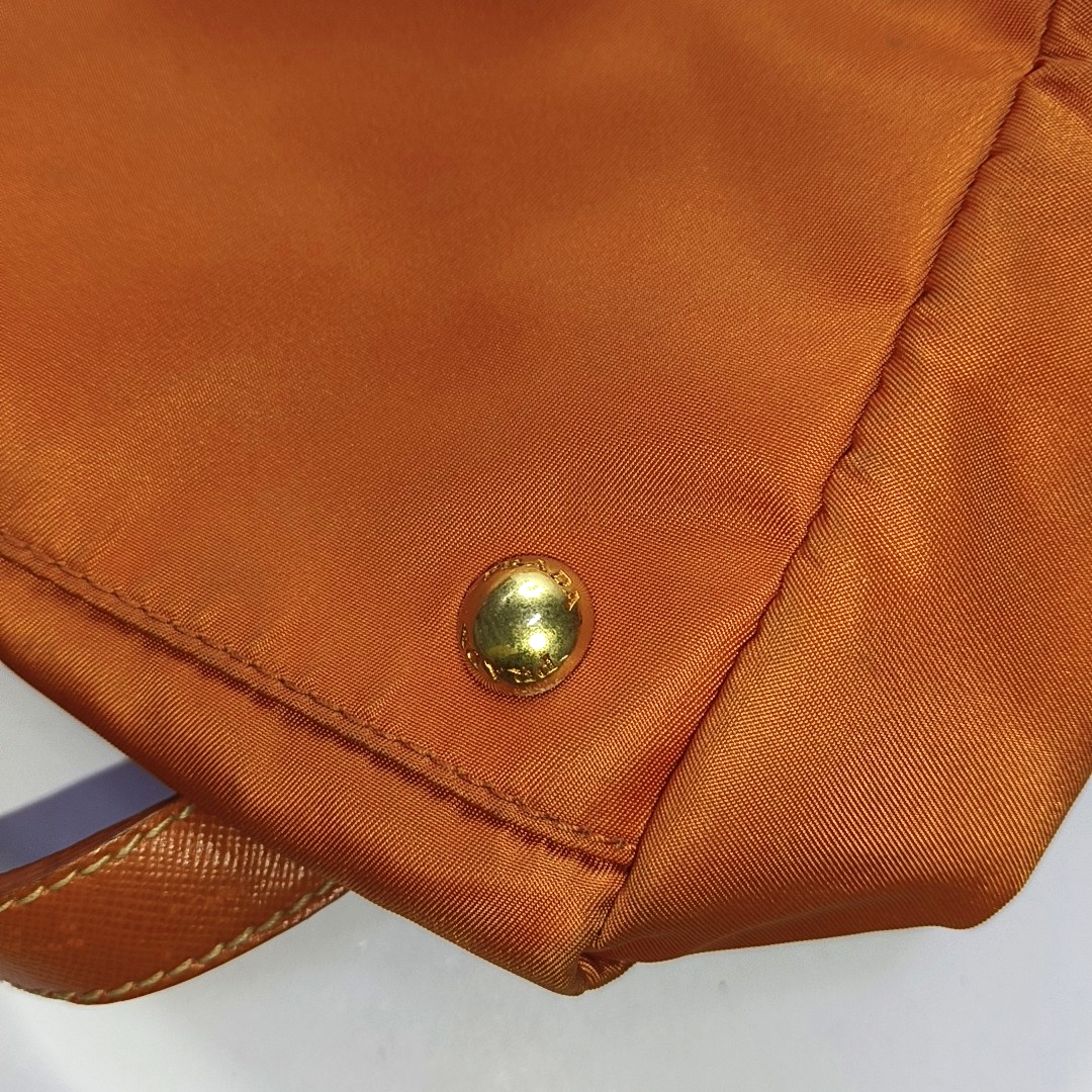 PRADA Tote bag Orange Nylon Logo Crossbody Bag Handbag Single Shoulder Bag Golden hardware Removable shoulder strap-(SKU)-955823365