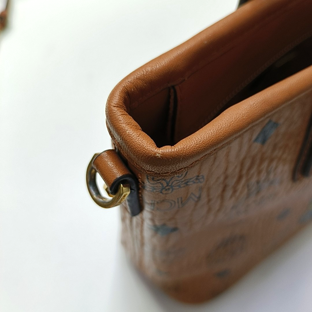 MCM ANYA mini Cognac coated canvas old flower rabbit crossbody bag, handbag Golden hardware Removable shoulder strap-(SKU)-951890333