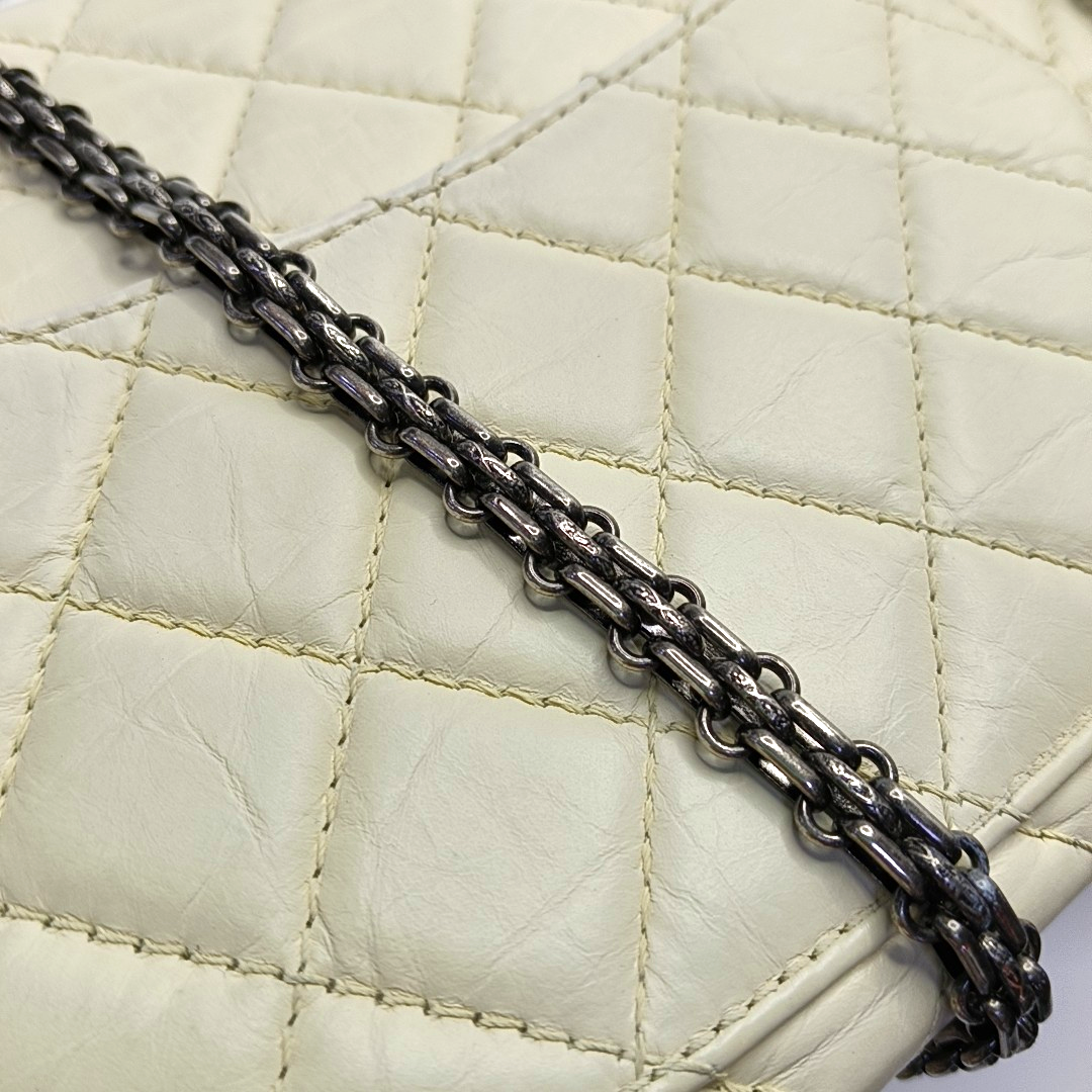 CHANEL 2.55 Large White Calfskin Quilted Single Shoulder Bag Crossbody with Palladium Hardware, 16 Clasp-(SKU)-964099776