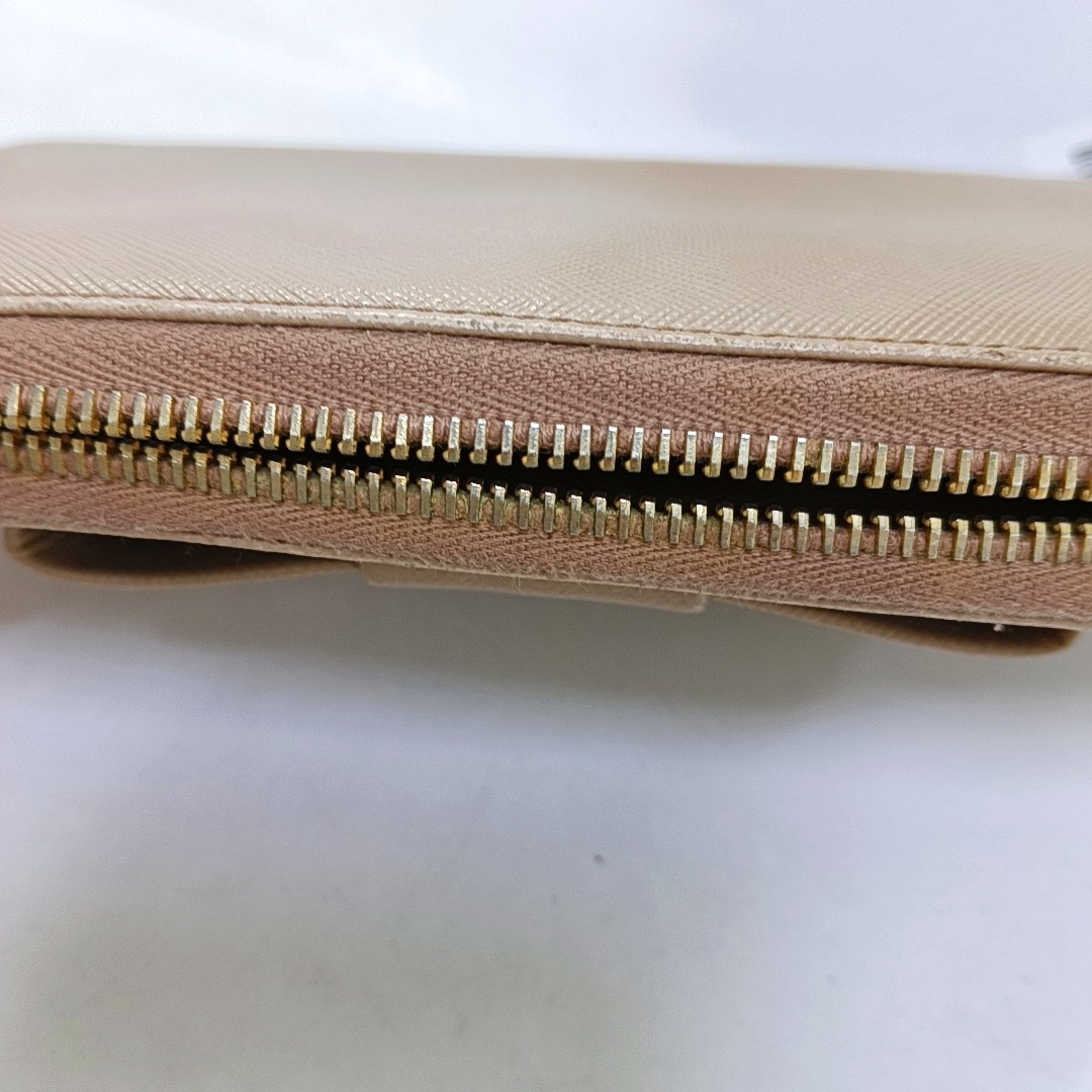 PRADA Fiocco Bow Nude Pink Cowhide Crosshatch Wallet Golden hardware-(SKU)-959793170