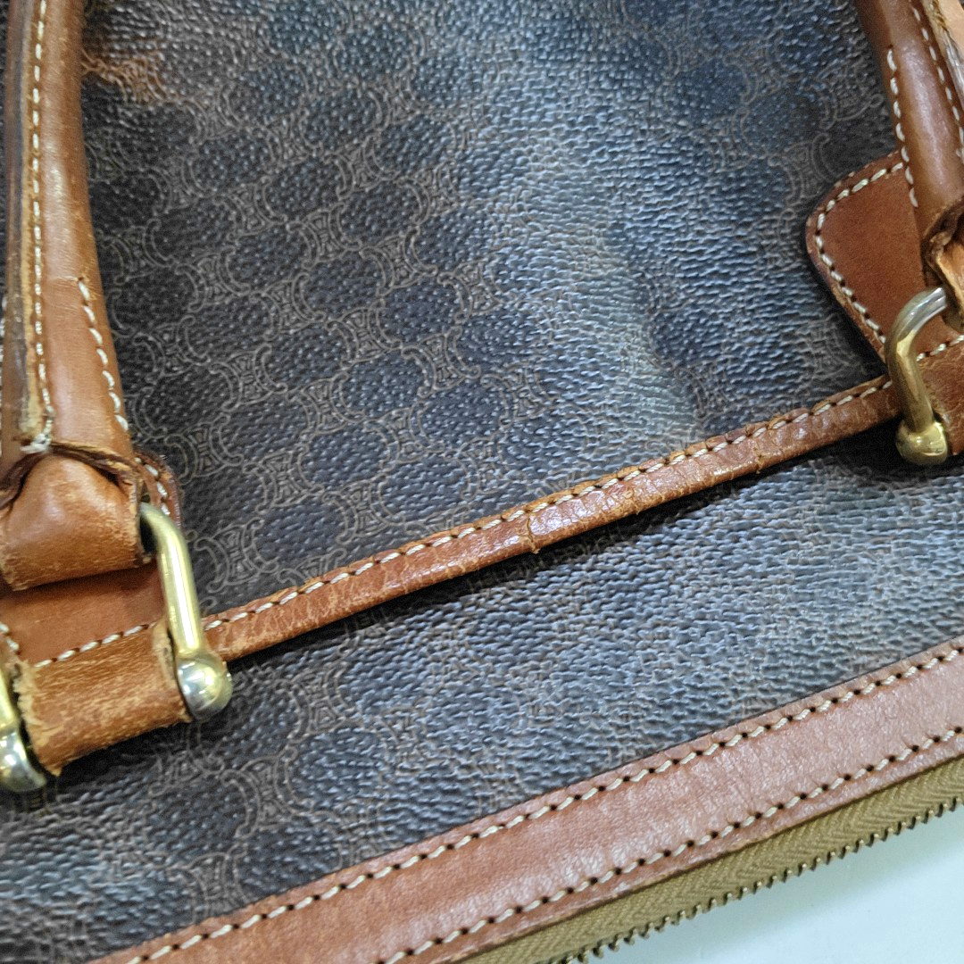 CELINE MACADAM Brown Coated Canvas Triumph Tote Bag Golden hardware-(SKU)-935552014