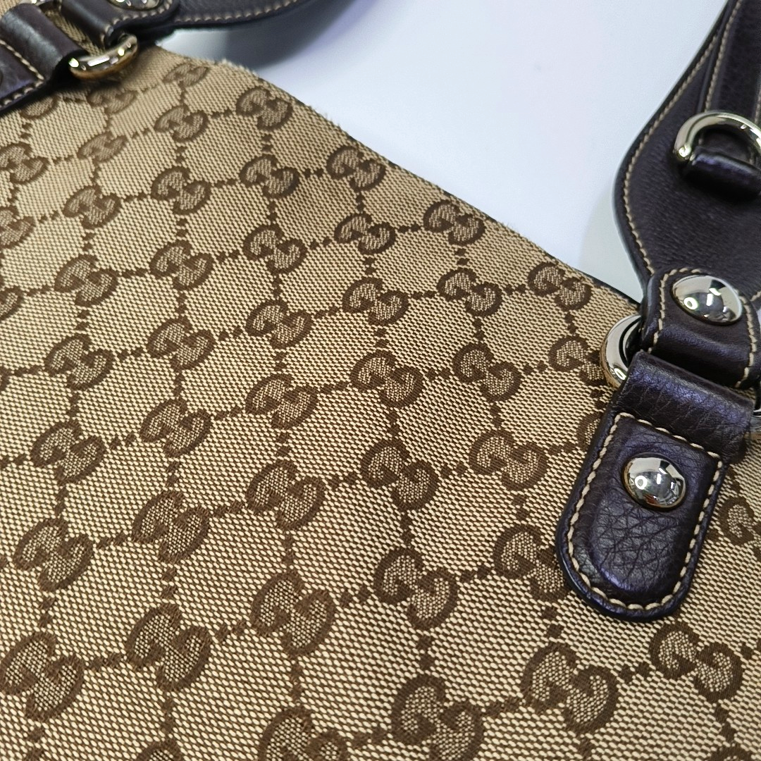 GUCCI Babouska Khaki canvas monogram crossbody bag, handbag Silver Hardware-(SKU)-958404540