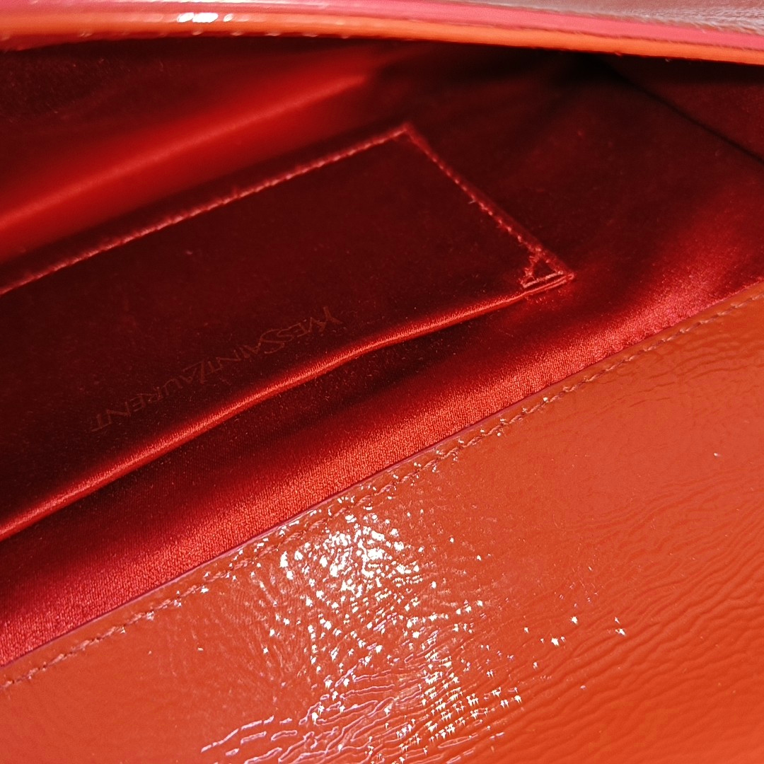 YSL BELLE JOUR Orange Patent Leather Embossed Clutch Golden hardware-(SKU)-931375952
