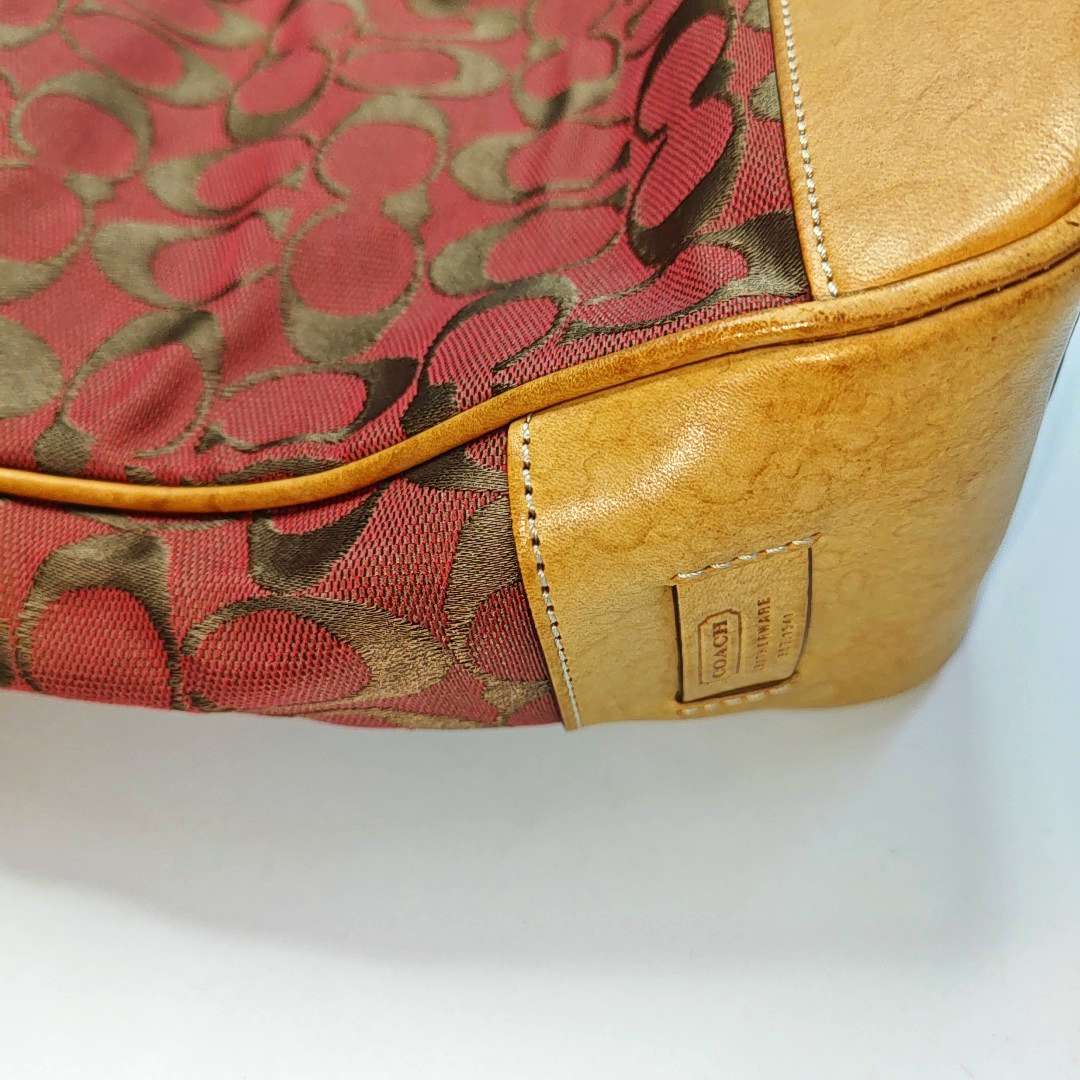 COACH Tote bag Red Canvas Monogram Floral Handbag Silver Hardware-(SKU)-936434550