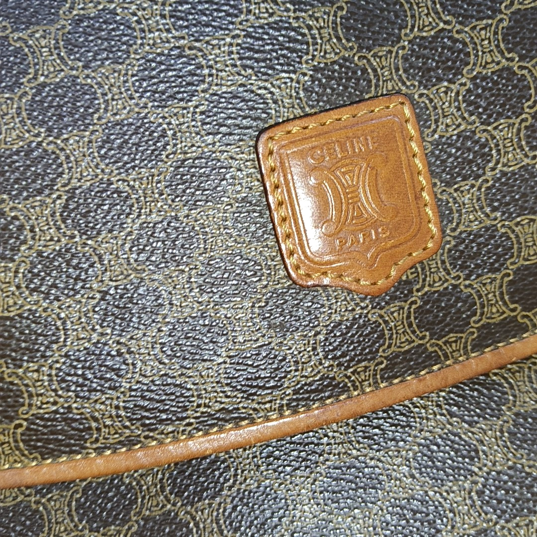 CELINE MACADAM CLUTCHES Brown Coated Canvas Triumph Clutch Golden hardware-(SKU)-14049943