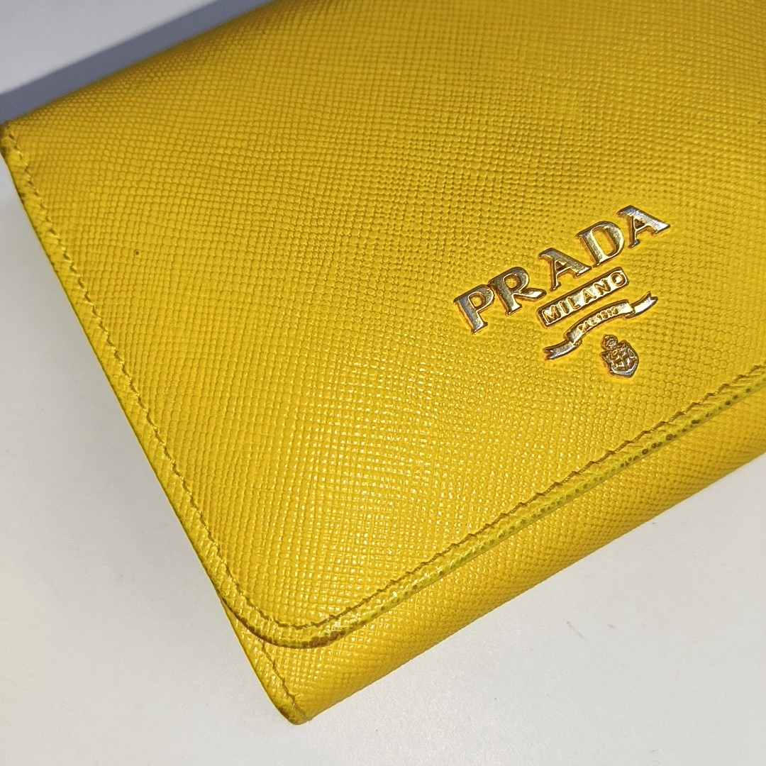 PRADA Yellow Cowhide Cross Grain Wallet Golden hardware-(SKU)-938135493
