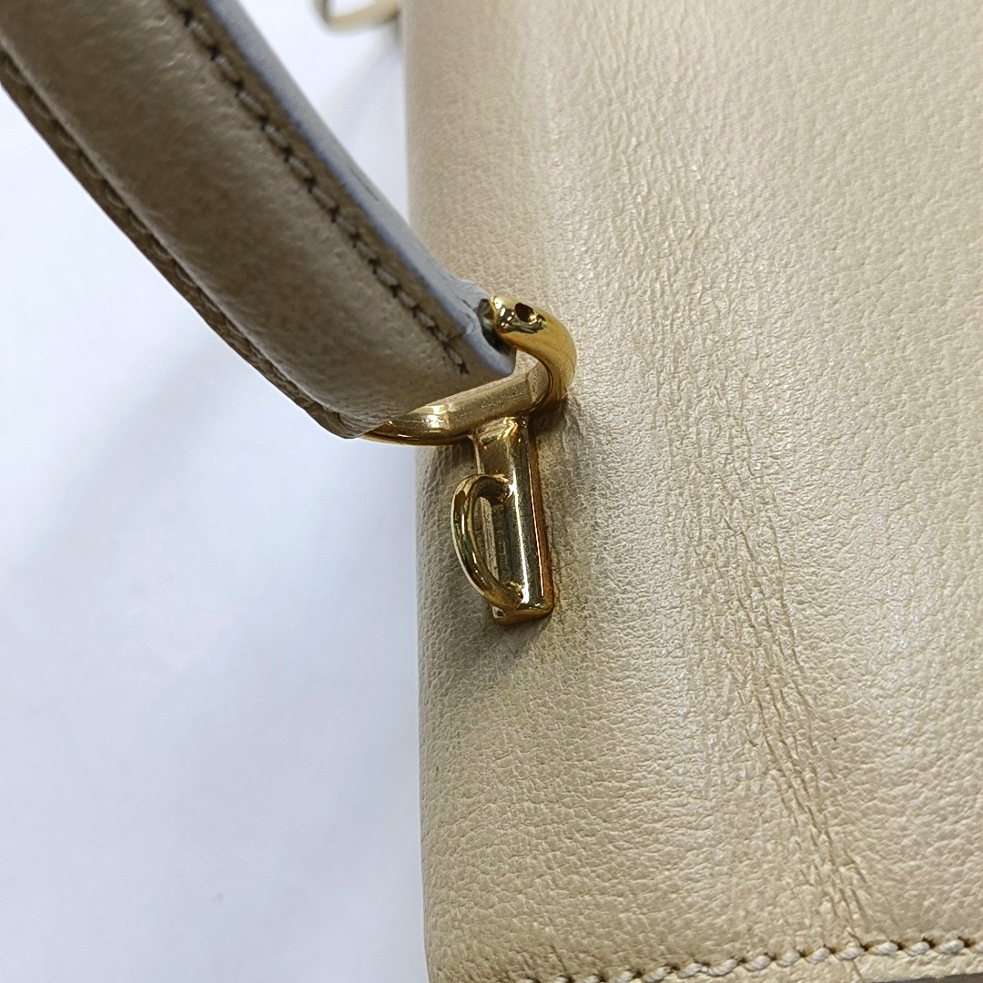 GUCCI Vintage Kelly Beige Leather Single Shoulder Bag Handbag Golden hardware Removable shoulder strap-(SKU)-951806628