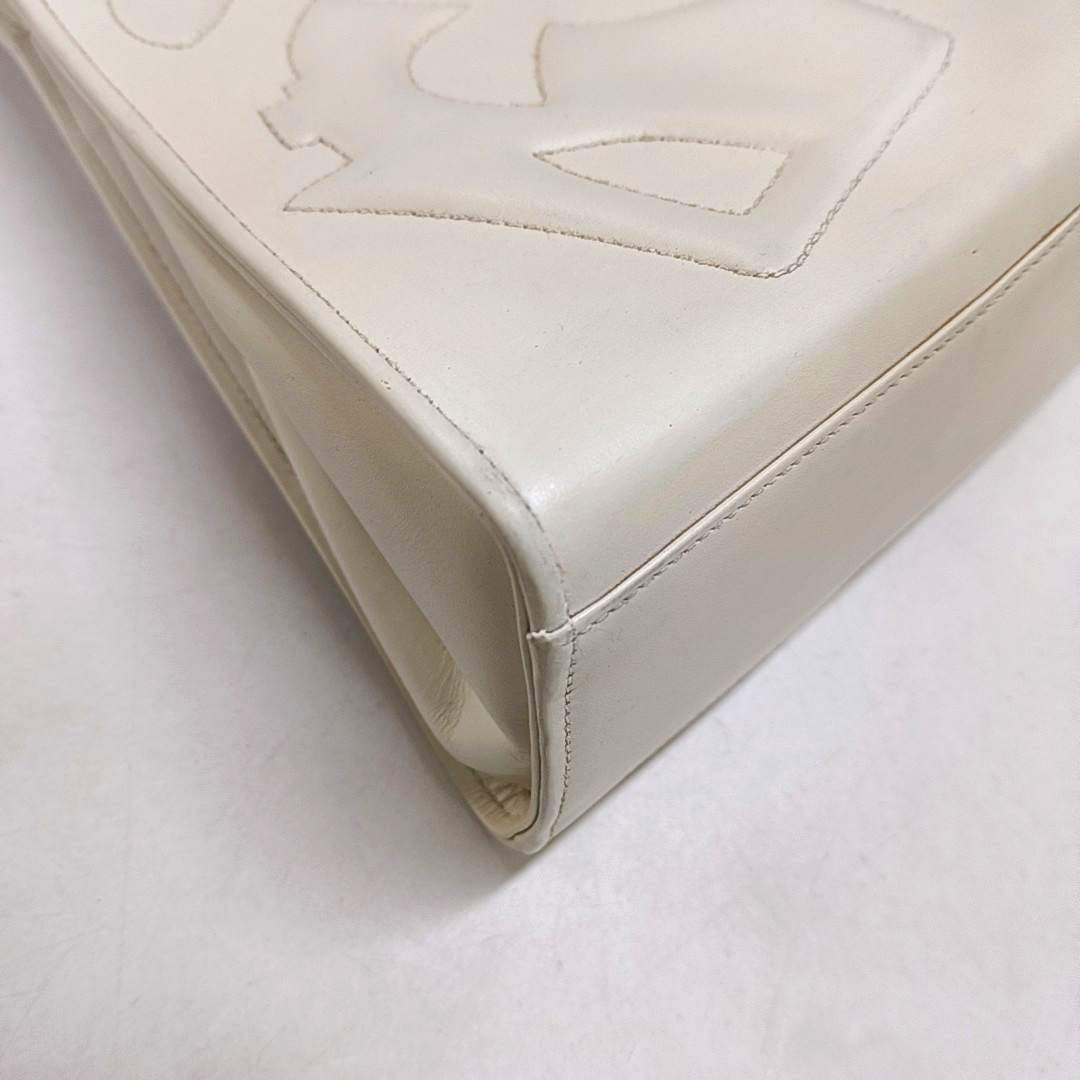 FERRAGAMO White Leather Embossed Tote Bag Golden hardware-(SKU)-951805301