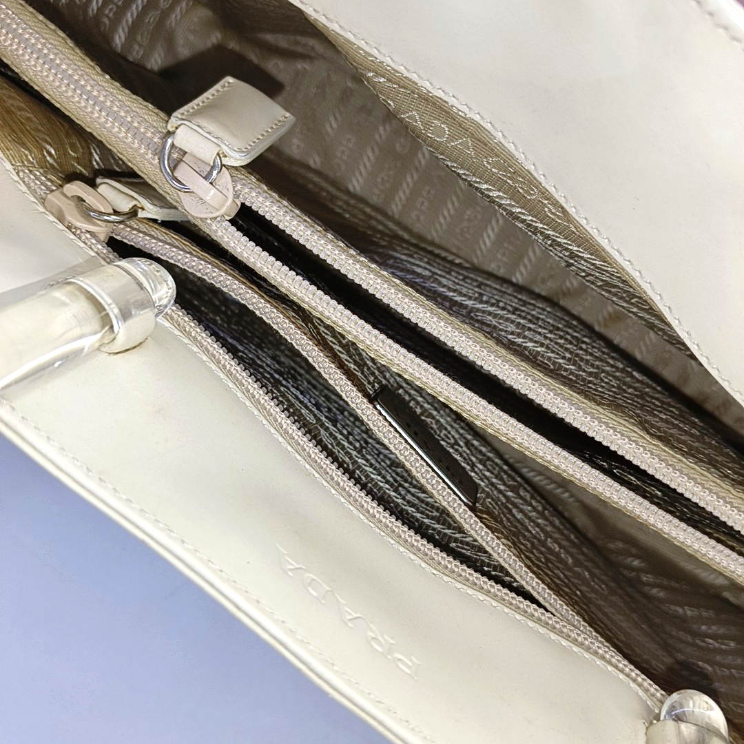 PRADA Tote bag Beige Leather Tote Bag Silver Hardware-(SKU)-943934886