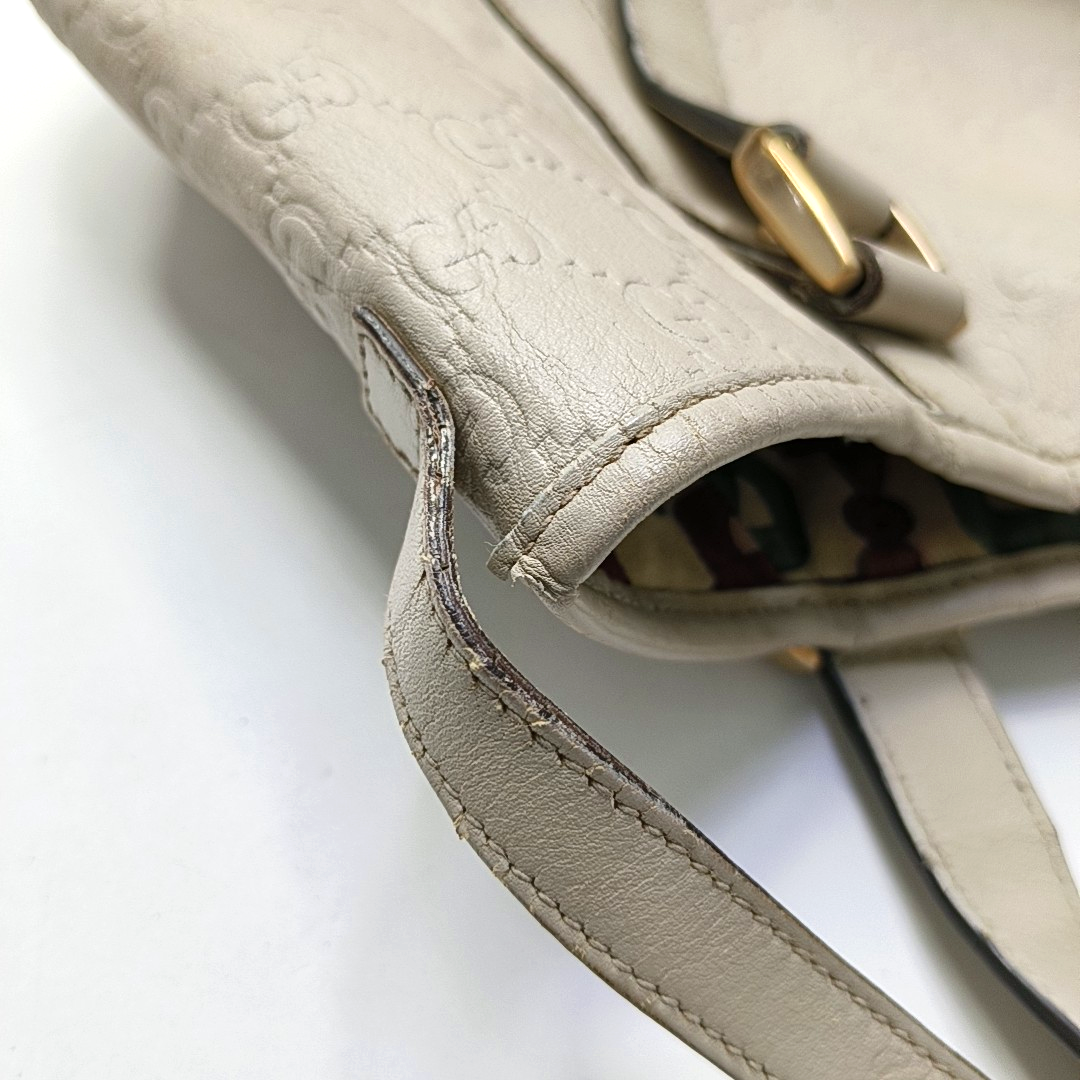 GUCCI Abbey Beige Leather Monogrammed Texture Handbag and Single Shoulder Bag Golden Silver Hardware-(SKU)-950265695