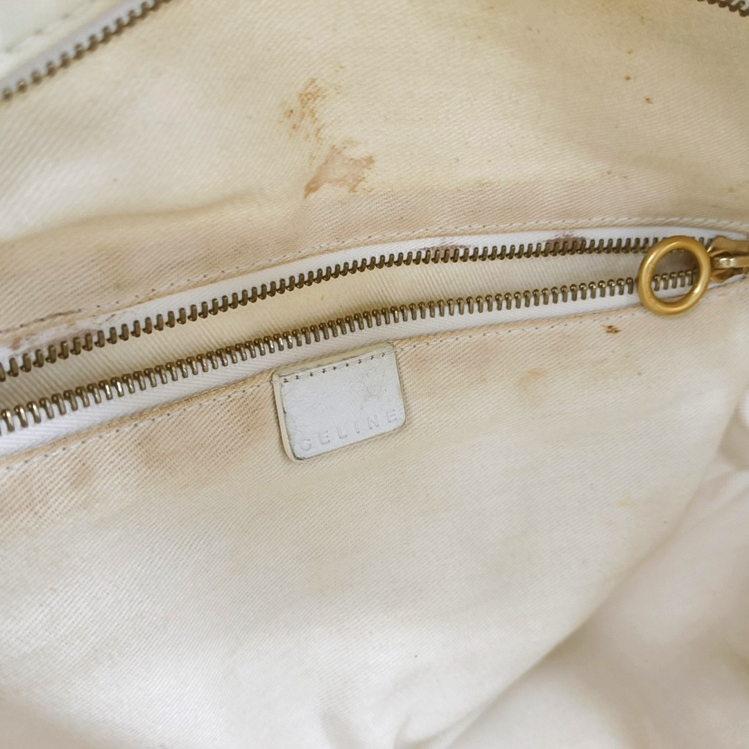 CELINE White Canvas Printed Single Shoulder Bag Handbag Golden hardware-(SKU)-13501989
