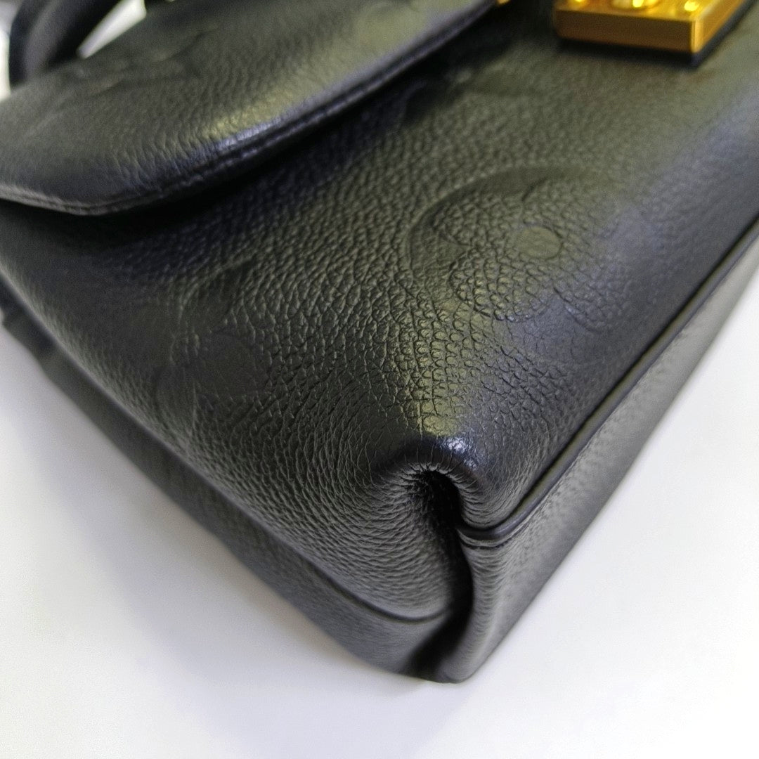 LOUIS VUITTON MADELEIN Black Calfskin Monogram Embossed Crossbody Bag, Shoulder Bag, Handle Bag with Detachable Strap, Golden Hardware-(SKU)-969077073