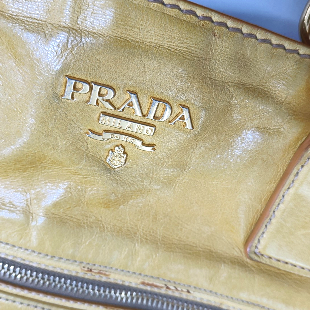 PRADA Tote bag Yellow Leather Crossbody Bag Golden hardware Removable shoulder strap-(SKU)-959736283