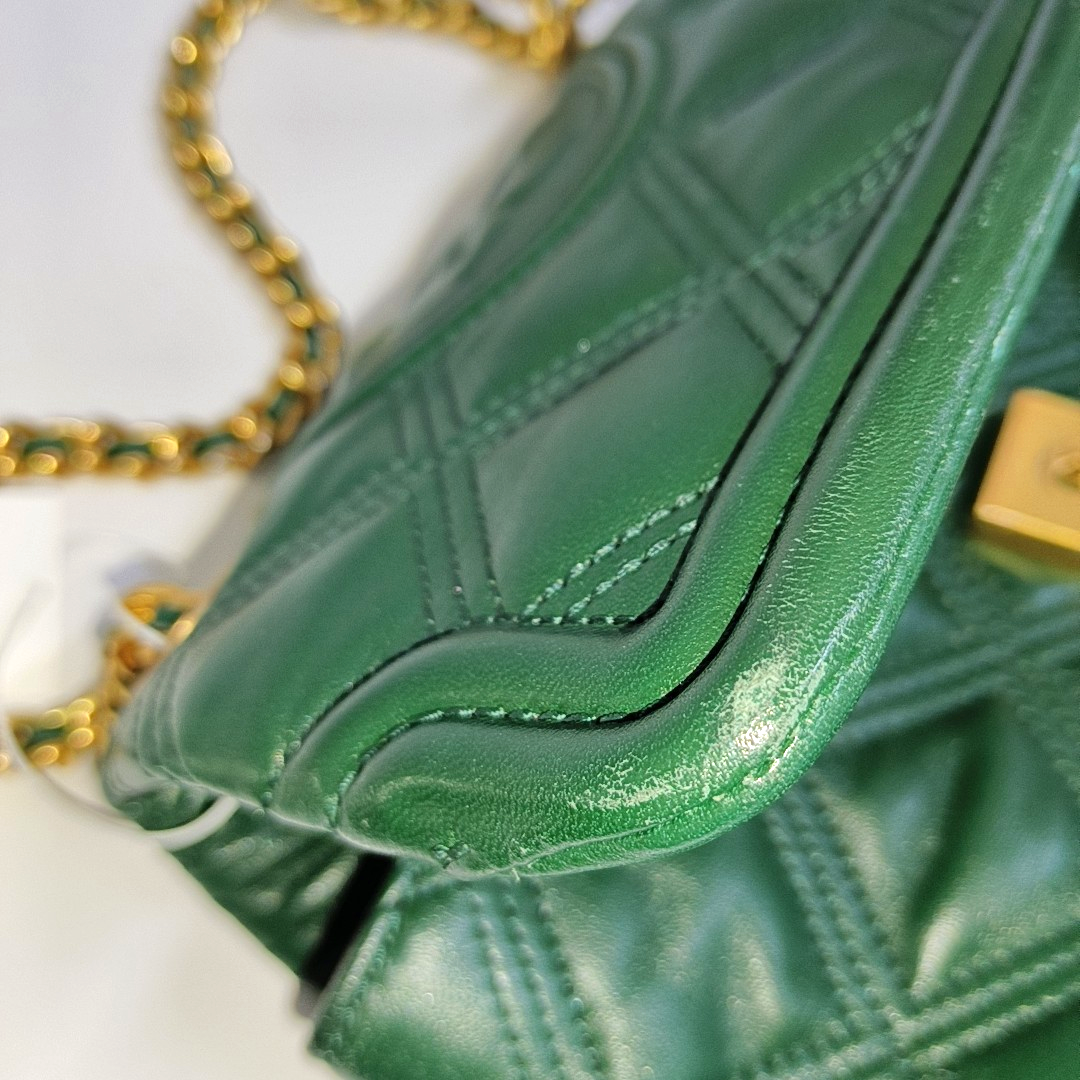 TORY BURCH Fleming Small size Dark Green Calfskin Quilted Crossbody Bag Single Shoulder Bag Golden hardware-(SKU)-942679197