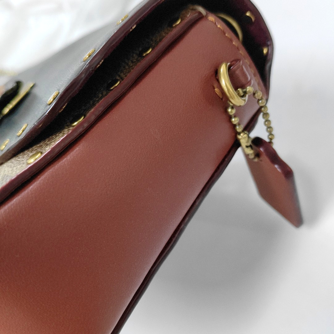 COACH MADISON Black Calfskin Leather Monogrammed Stud Single Shoulder Bag with Crossbody Gold Black Hardware-(SKU)-938190006