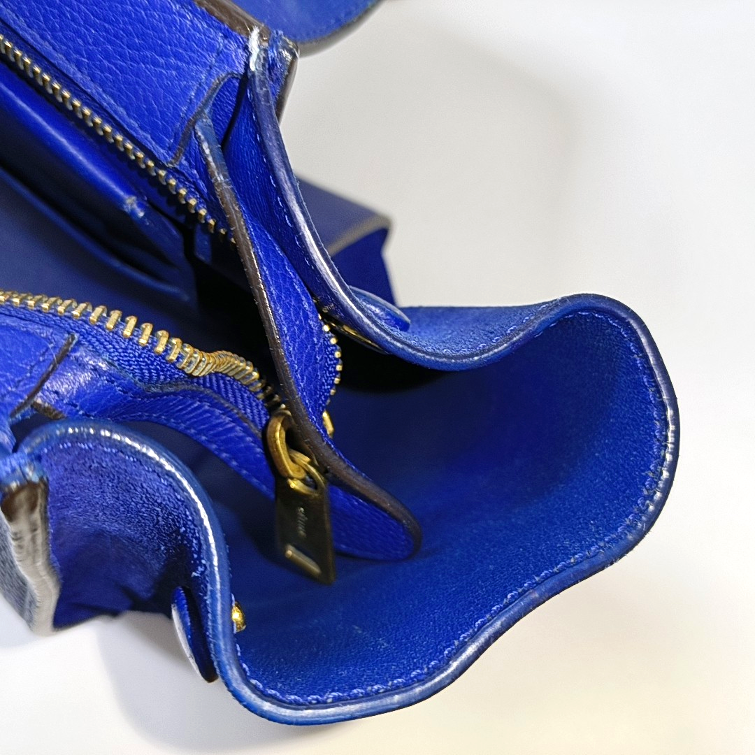 CELINE TRAPEZE Small size Blue Calfskin Swing Bag Single Shoulder Bag Handbag Golden hardware Removable shoulder strap-(SKU)-14291414