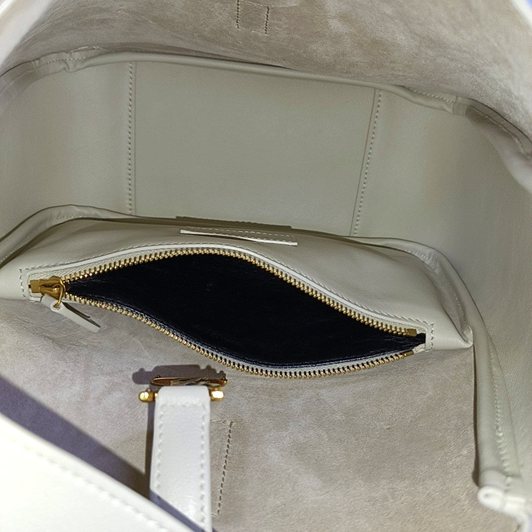 YSL LE 5 À 7 Small White Calfskin Shoulder Bag Golden Hardware-(SKU)-969959729