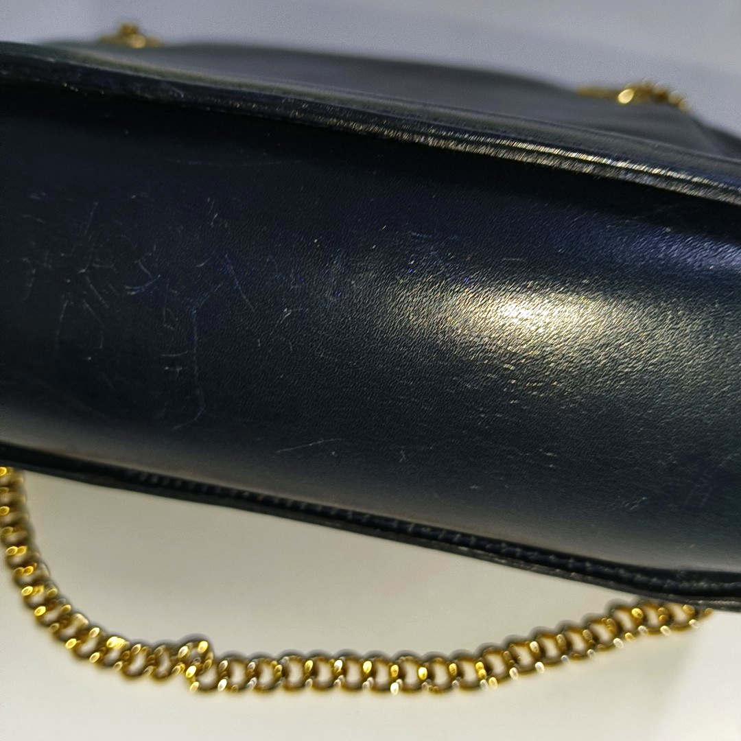 FERRAGAMO Dark Blue Cowhide Embossed Crossbody Bag Single Shoulder Bag Handbag Golden hardware-(SKU)-940146555