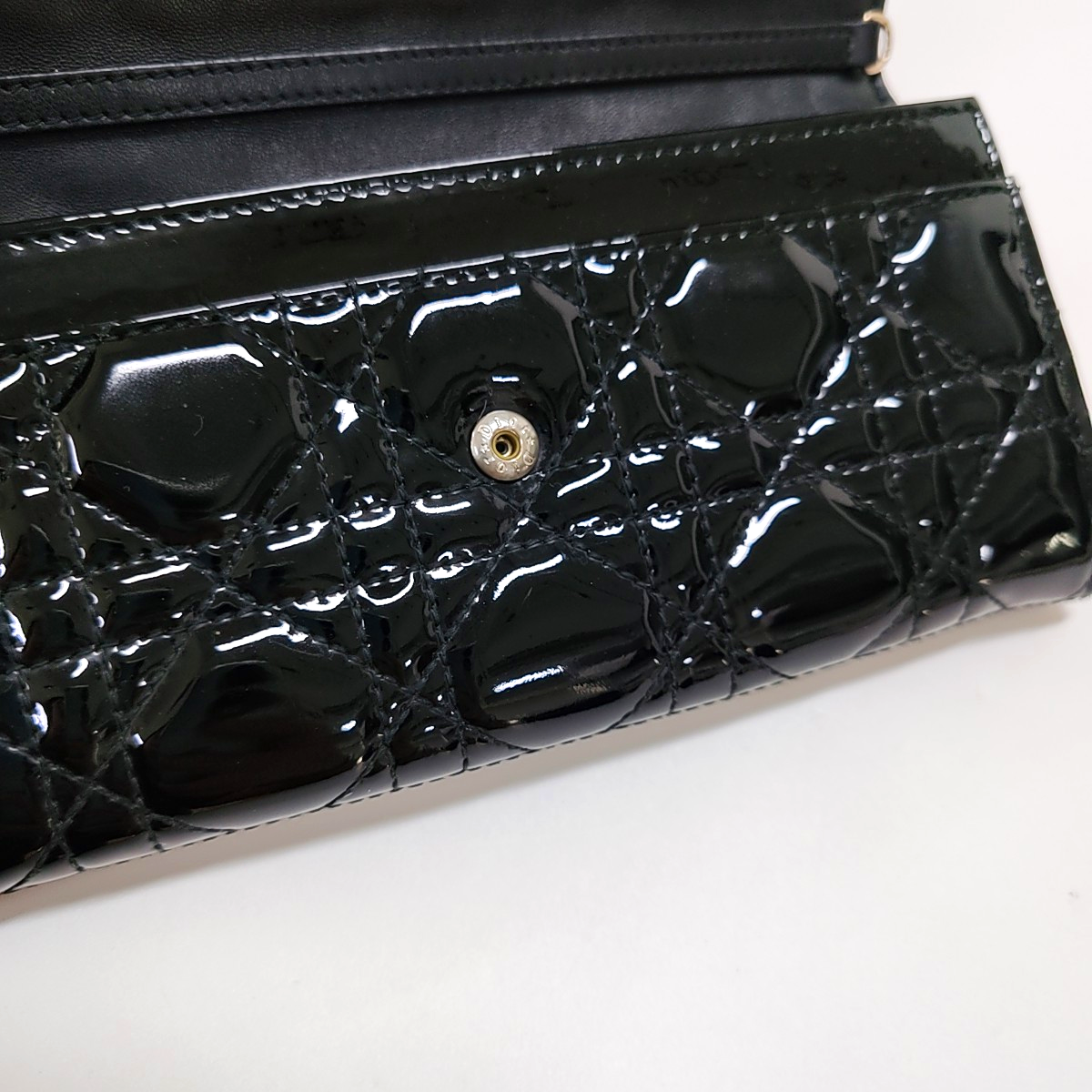 DIOR Lady Dior Black patent leather cannage quilted wallet Silver Hardware-(SKU)-959523317