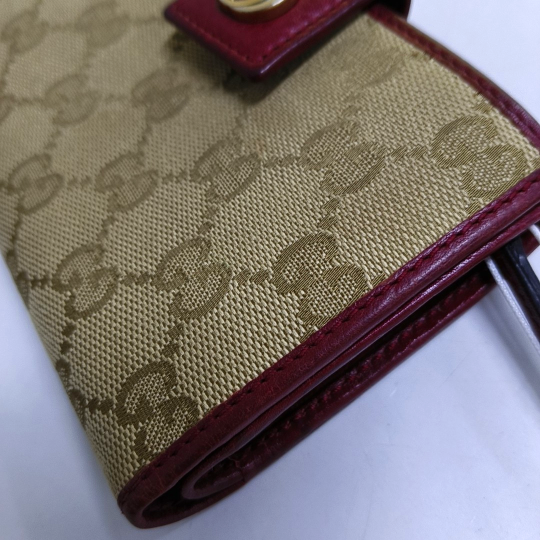 GUCCI Khaki Fabric Old Flower Money Wallet Golden hardware-(SKU)-947866135