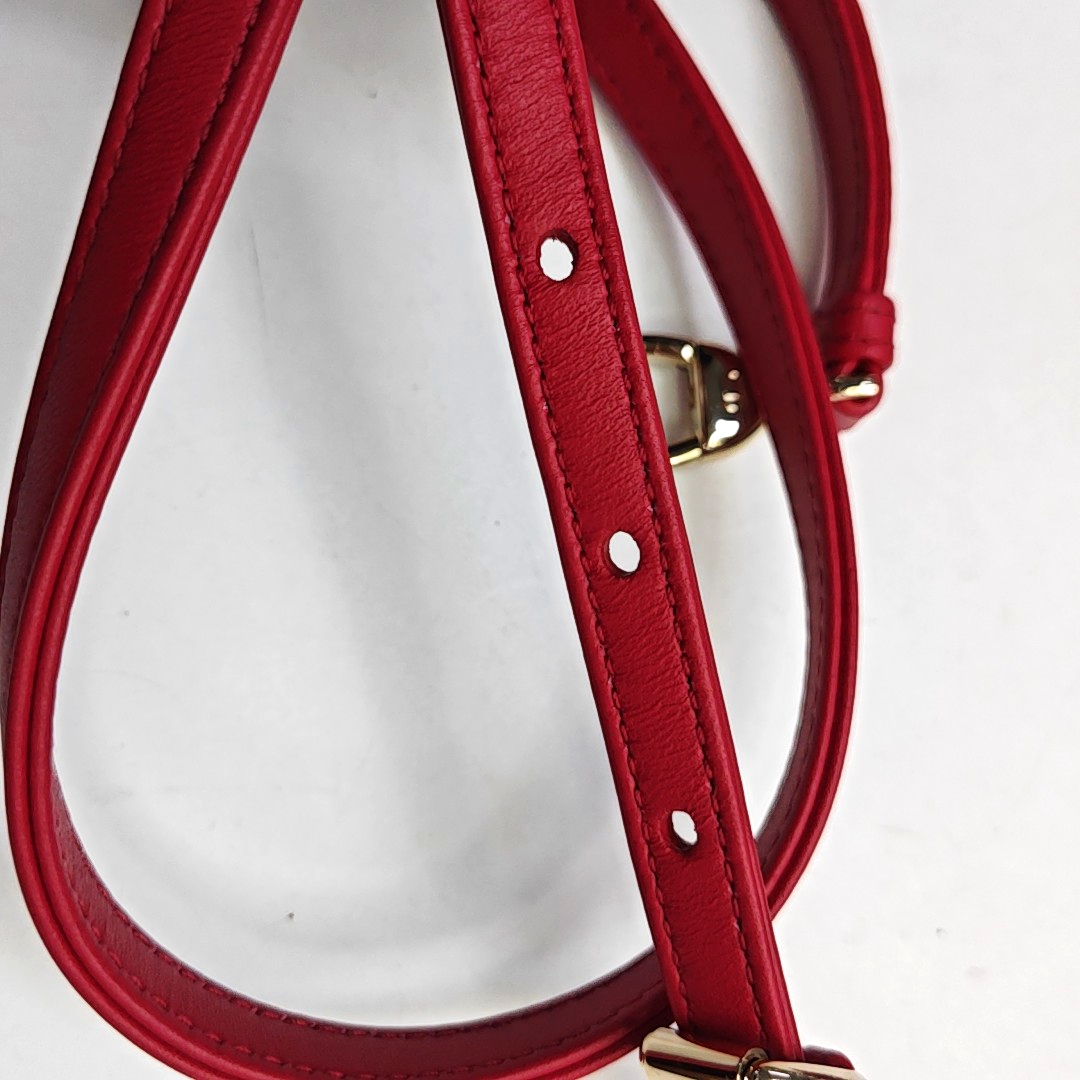 DIOR Lady Dior Super Mini Red Lamb Skin Cannage Embossed Three Compartment Crossbody Shoulder Bag Gold Hardware Removable Strap-(SKU)-952282248