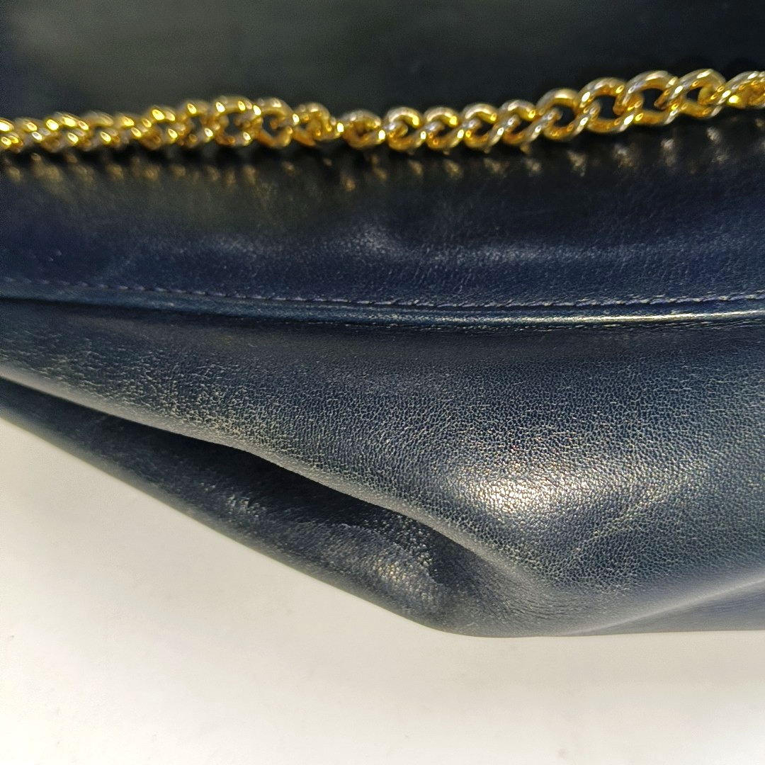 FERRAGAMO Dark Blue Cowhide Embossed Crossbody Bag Single Shoulder Bag Handbag Golden hardware-(SKU)-940146555
