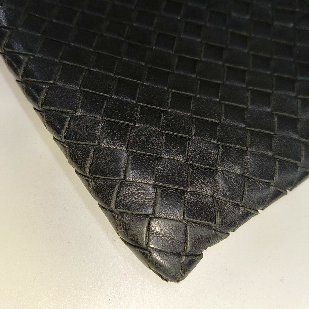 BOTTEGA VENETA Black Calf Leather Woven Clutch Black hardware-(SKU)-14277018