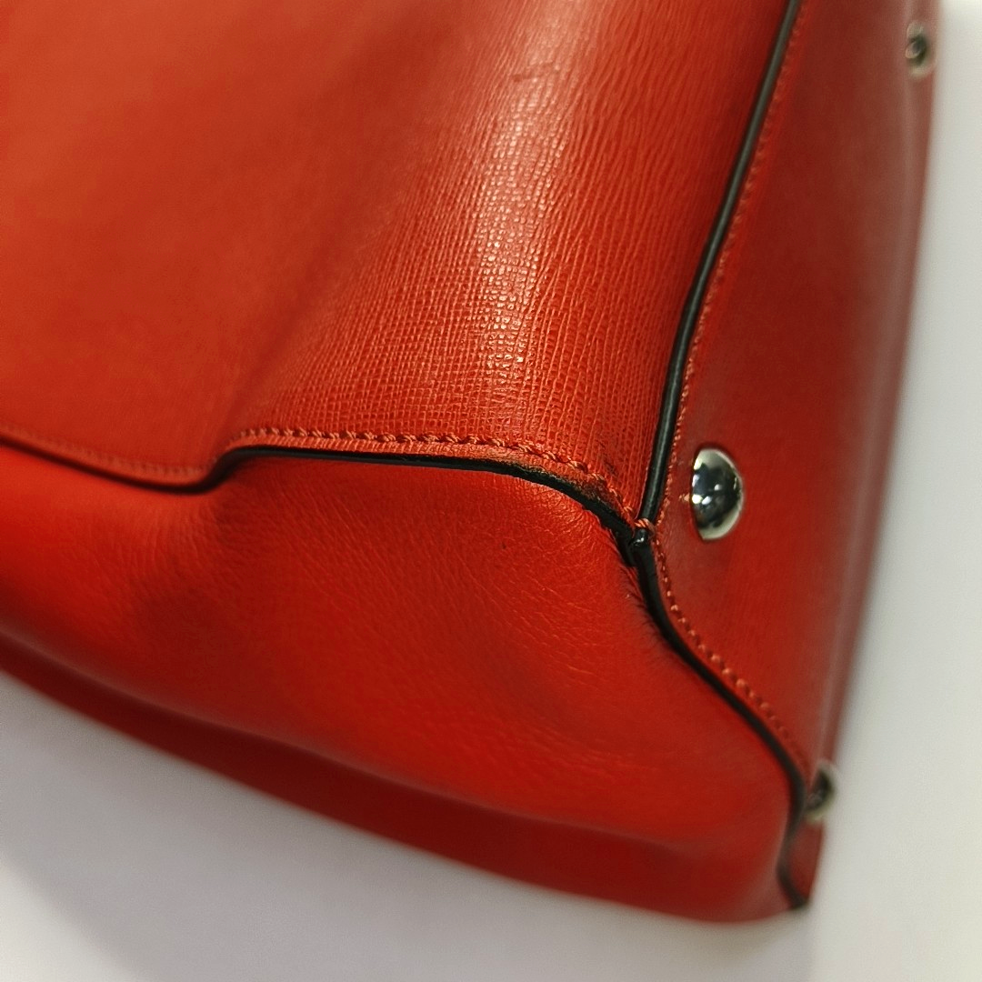 FENDI 2 Jours Medium size Red Calf Leather Crossbody Shoulder Bag Tote Silver Hardware Removable shoulder strap-(SKU)-945410745