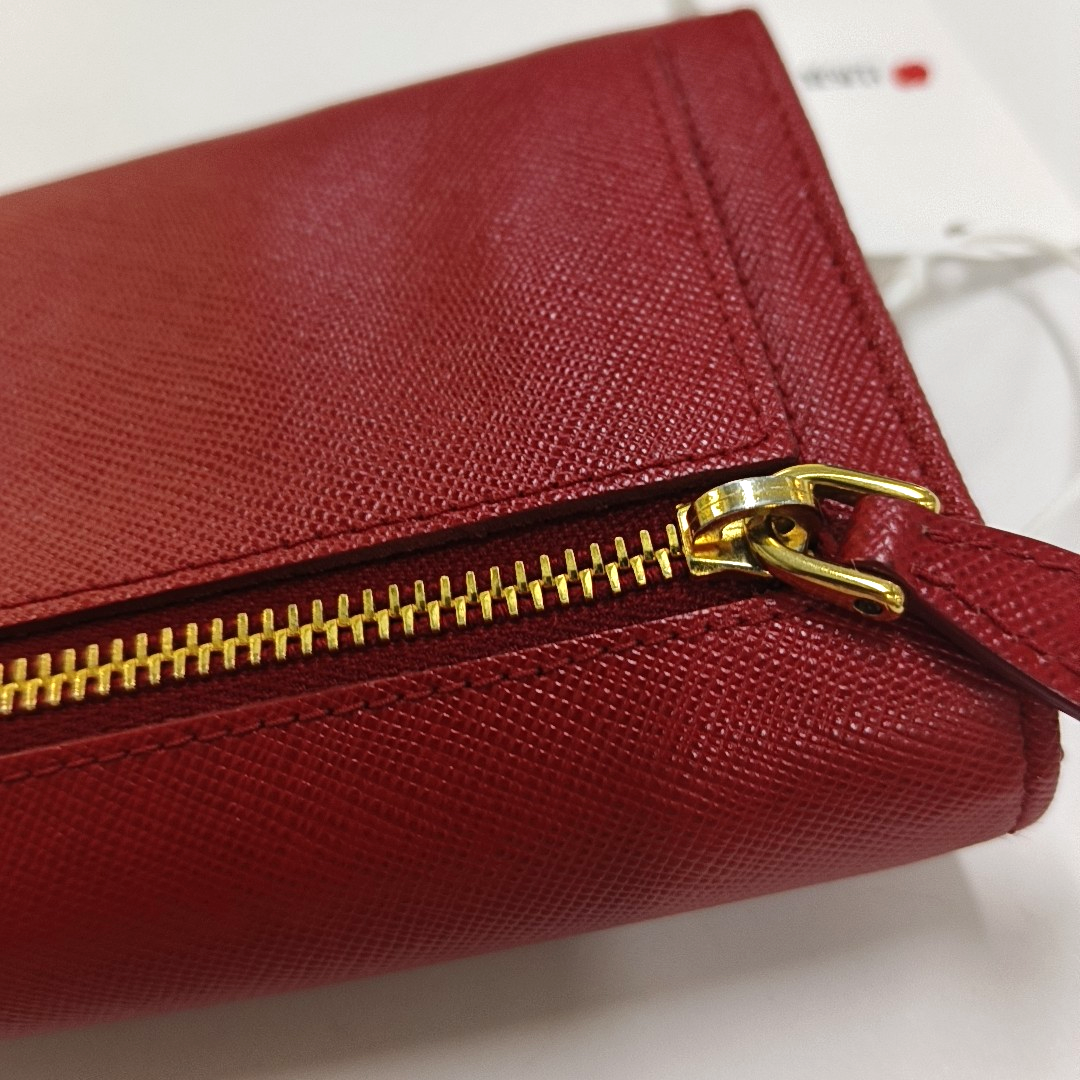 PRADA Fiocco Bow Red Leather Wallet Golden hardware-(SKU)-945456759