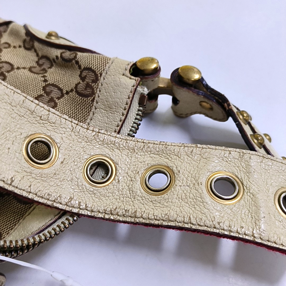 GUCCI Pelham Khaki Fabric Monogram Rivets Shoulder Bag Tote Bag Golden hardware-(SKU)-952072335