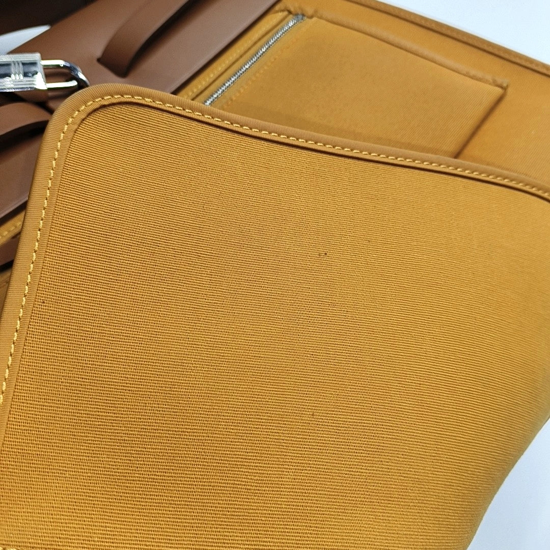 HERMÈS Herbag 31 Sun Yellow Canvas Shoulder Bag Tote Bag Crossbody Bag Silver Hardware C Removable Shoulder Strap-(SKU)-968658898