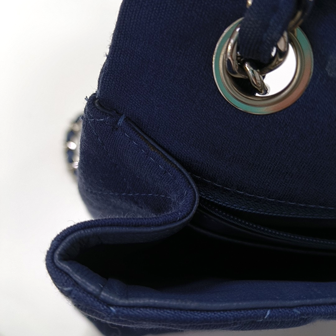 CHANEL CLASSIC FLAP Maxi Super Large Size Blue Fabric Quilted Jumbo Crossbody Shoulder Bag with 13 Clasp-(SKU)-957618087