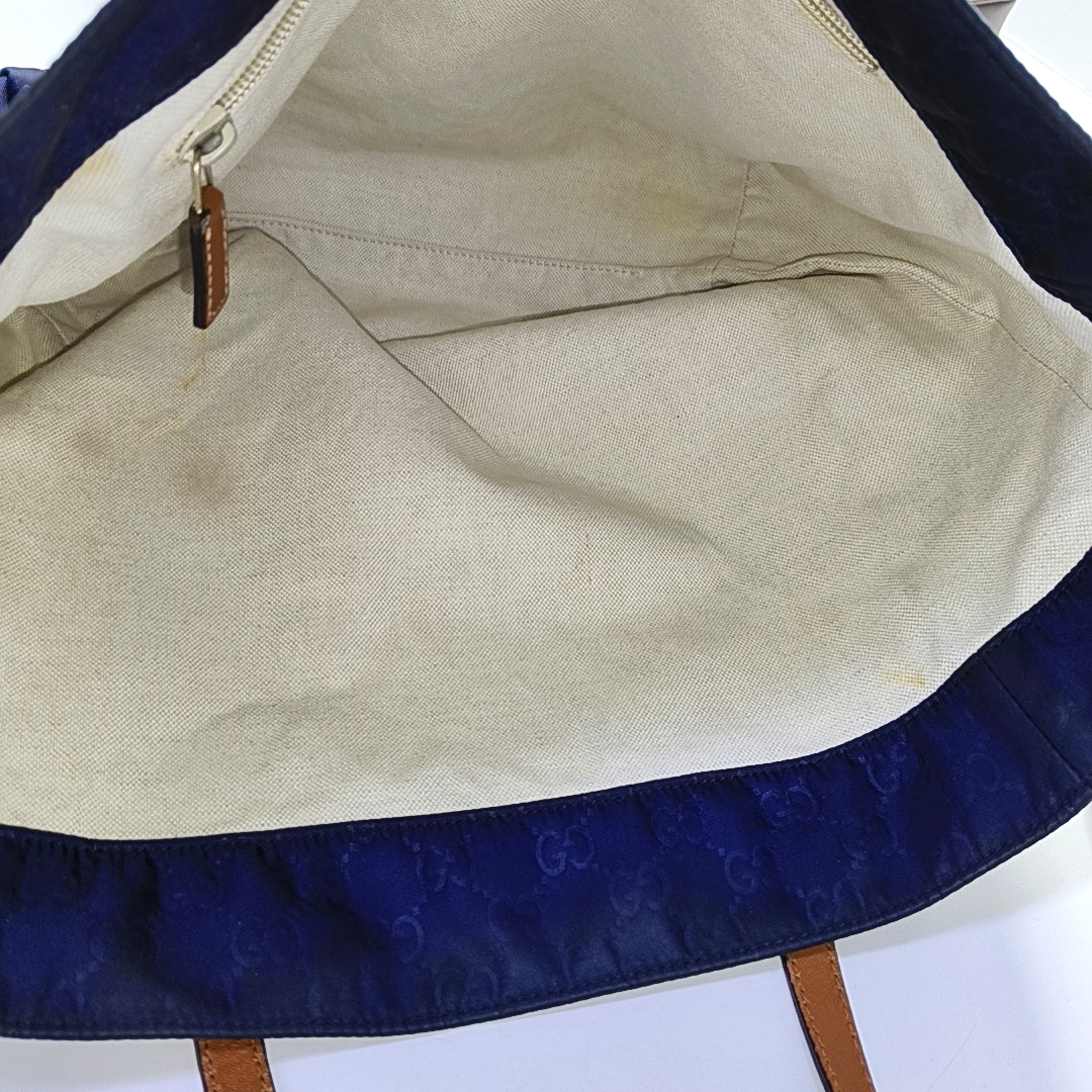 GUCCI Tote bag Dark Blue Nylon Monogram Pattern Handbag Single Shoulder Bag Golden hardware-(SKU)-952740386