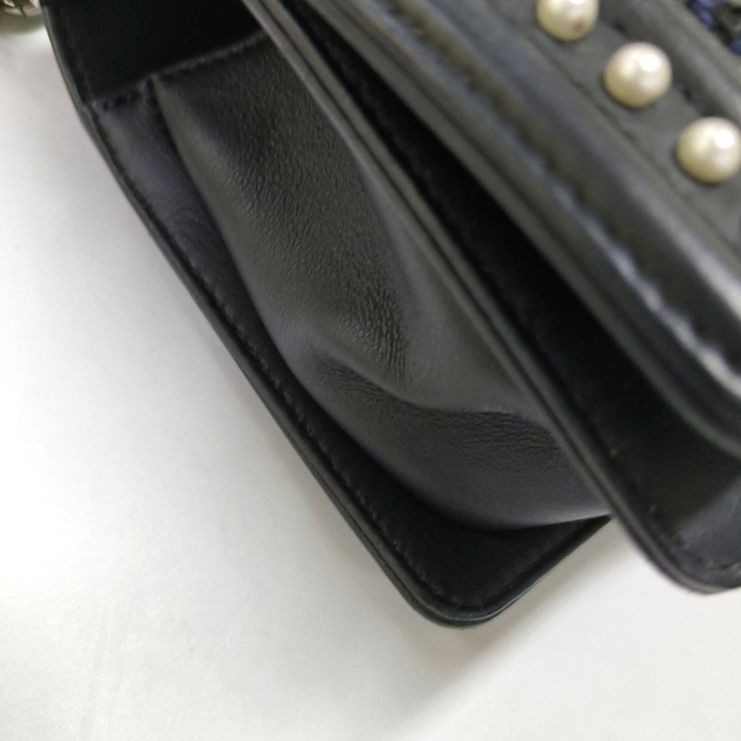 CHANEL BOY CHANEL Small Size Black Fabric Quilted Four Shoulder Bag, Crossbody Bag with Detachable Strap-(SKU)-967025259