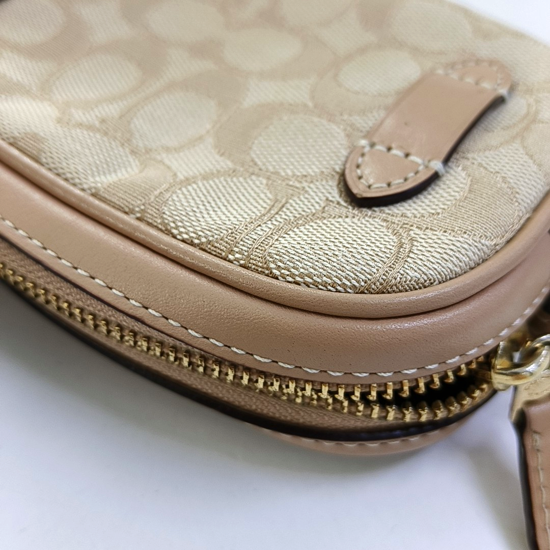 COACH Camera Bag Khaki Canvas Monogram Shoulder Bag Golden hardware Removable shoulder strap-(SKU)-951333226