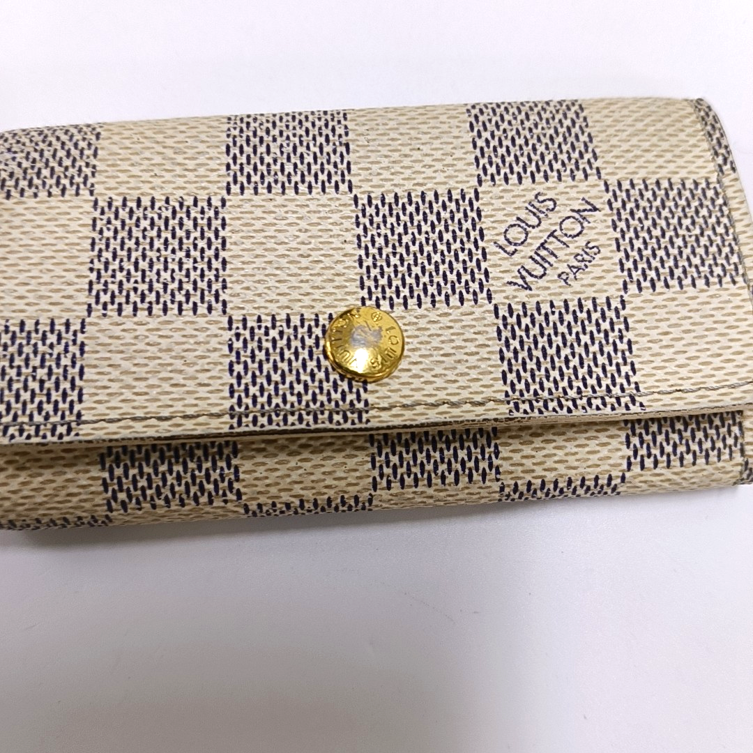 LOUIS VUITTON White Coated Canvas Checkerboard Key Case Golden hardware-(SKU)-955829929
