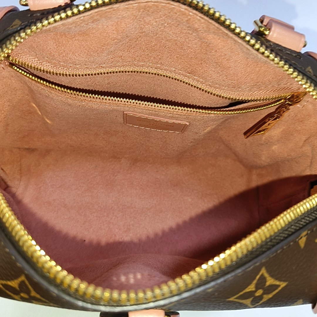 LOUIS VUITTON PETITE MALLE Brown Coated Canvas Monogram Single Shoulder Bag Handbag Sling Bag Gold Hardware 2 Removable Straps-(SKU)-961045725