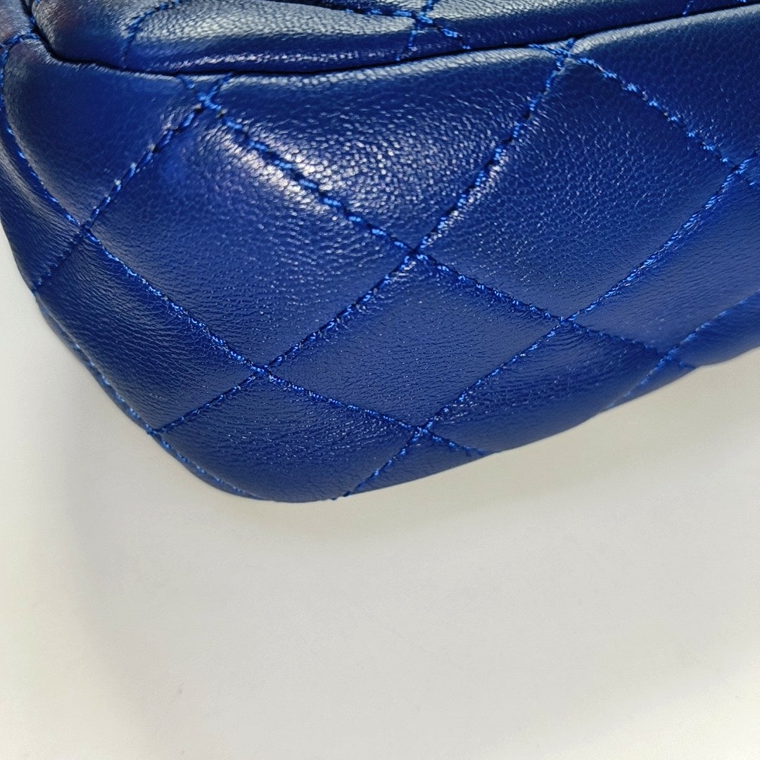 CHANEL CLASSIC FLAP Mini Blue Lamb Leather Grained Quilted Fat Boy Crossbody Bag Single Shoulder Bag with Gold Hardware 30 opening-(SKU)-969459485