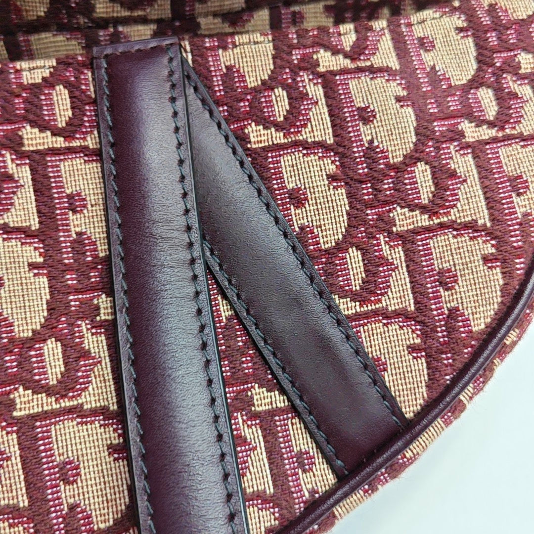 DIOR Saddle Mini Red Canvas Monogram Damier Embossed Saddle Bag, Shoulder Bag, Golden Hardware, Removable Strap-(SKU)-969254795