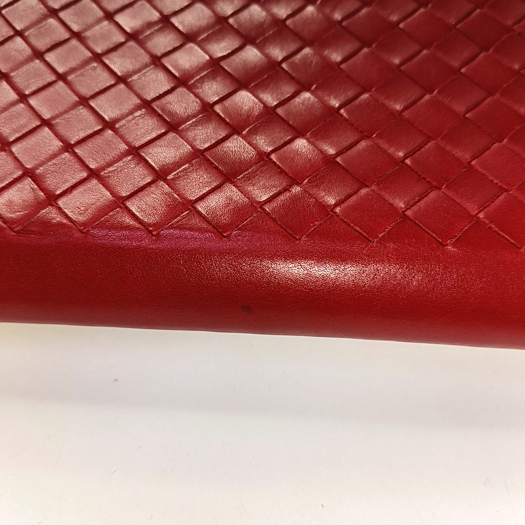 BOTTEGA VENETA Red Cowhide Woven Wallet Black hardware-(SKU)-945768483