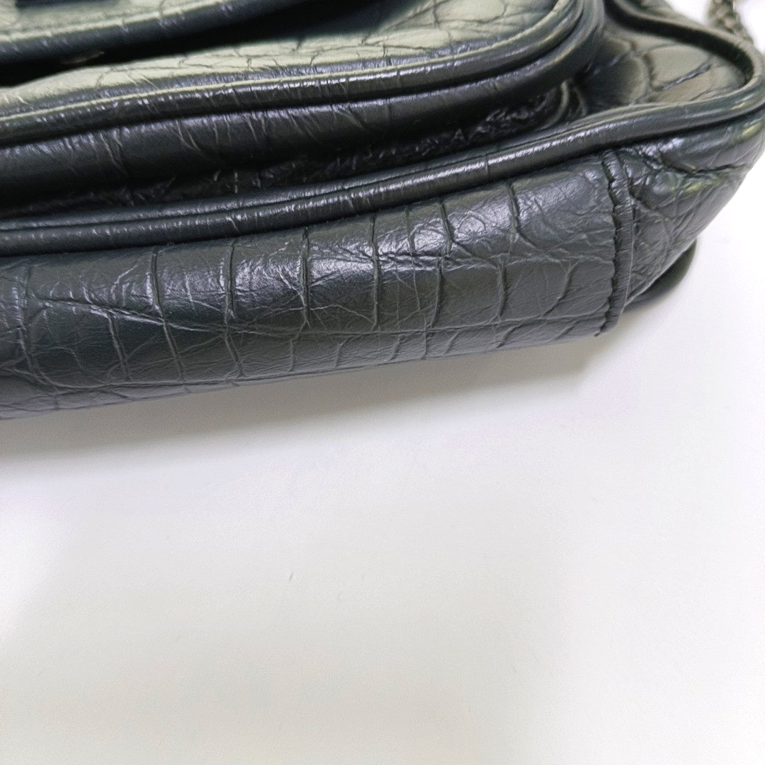YSL NIKI Small Dark Grey Calfskin Plaid Quilted V-Shape Shoulder Bag Palladium Hardware-(SKU)-966844525