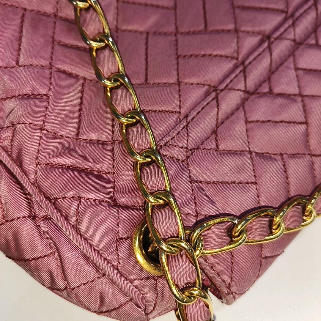 PRADA Pink Fabric Quilted Tassel Crossbody Bag Golden hardware-(SKU)-932708784