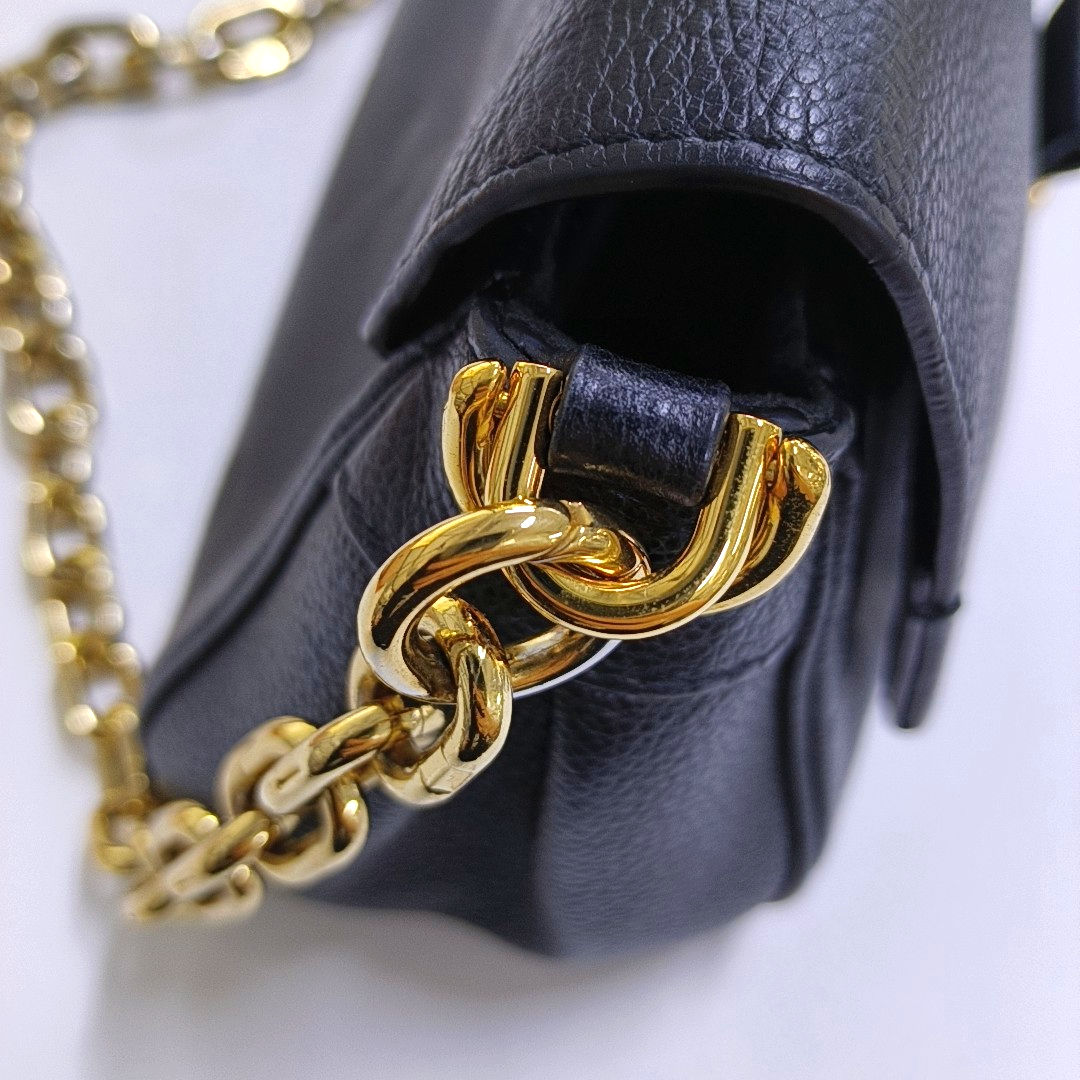 LOUIS VUITTON FAVORITE Black Leather Embossed Shoulder Bag Crossbody Bag 2 Detachable Straps Gold Hardware-(SKU)-953032039