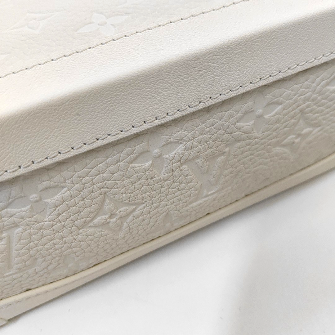 LOUIS VUITTON SOFT TRUNK White Cowhide Monogram Embossed Crossbody Bag Handbag Shoulder Bag White Hardware-(SKU)-955121168