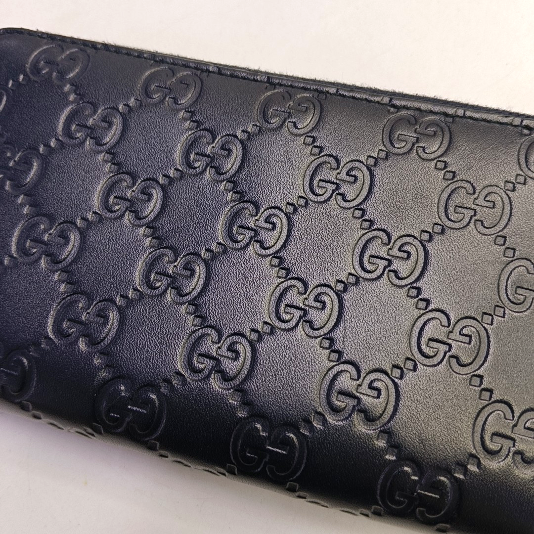 GUCCI Dark blue leather old-favorite textured wallet Silver Hardware-(SKU)-951353413