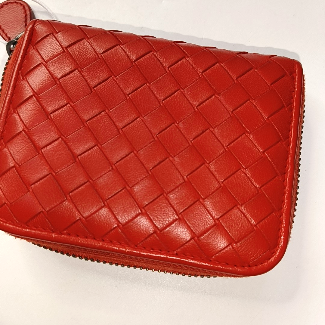 BOTTEGA VENETA Red Cowhide Woven Wallet Black hardware-(SKU)-957131888