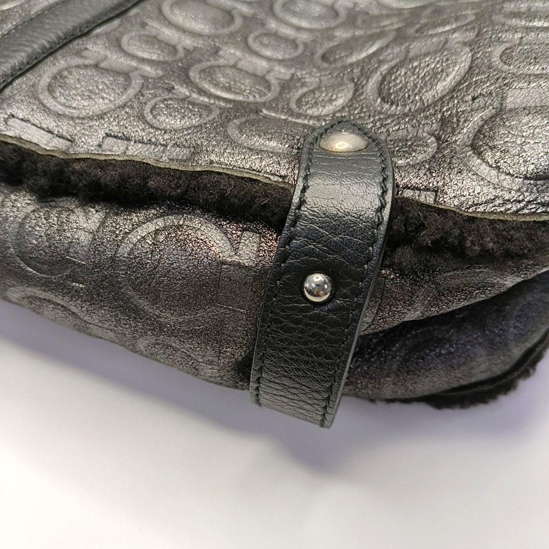 FERRAGAMO Marissa Dark Gray Fabric Textured Handbag Silver Hardware-(SKU)-928999227